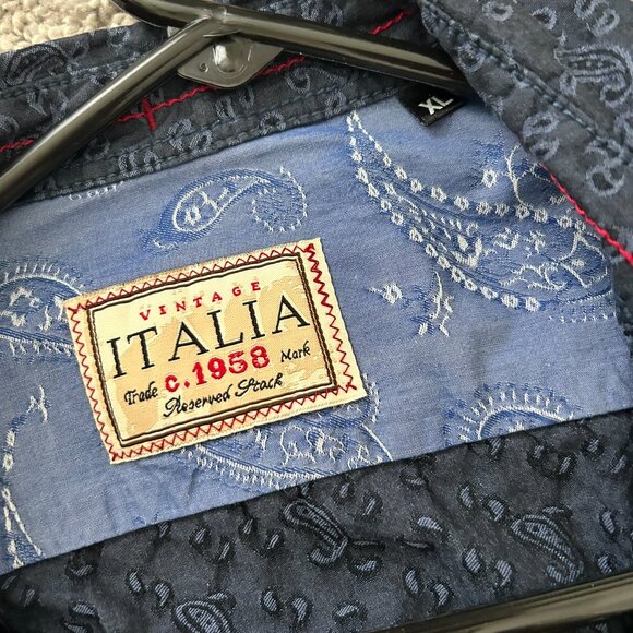 Vintage Italia Reserved Stock Men's Button-Down Shirt Navy Blue Cotton XL - Picture 6 of 7